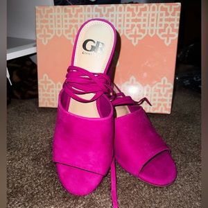 Magenta Pink Suede Gianni Bini lace up heeled slides
